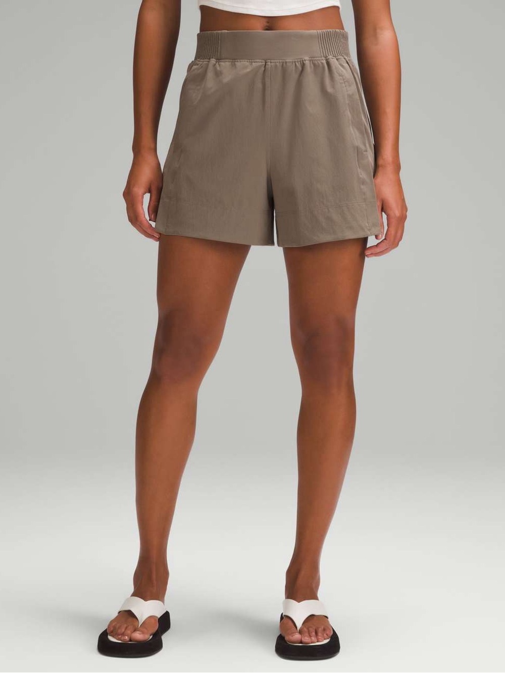 lululemon athletica Taupe Stretch Woven Relaxed Fit High Rise Athletic Shorts 4“